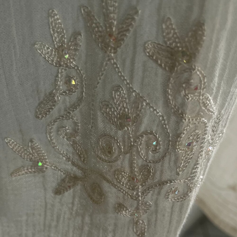 White Beaded Crinkle Cotton Long Sleeve Tunic ( India) Size 12 NWOT - Picture 6 of 6